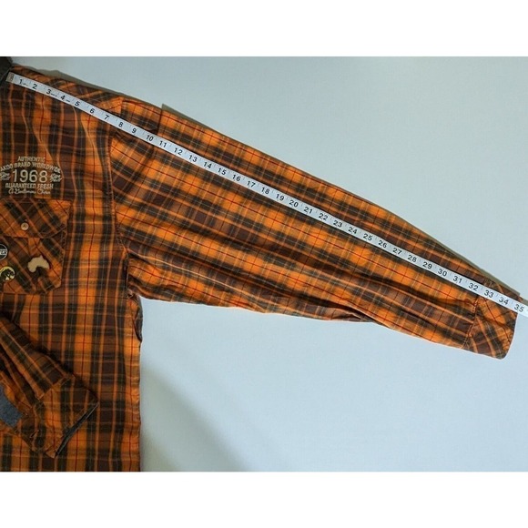 Akoo Button Down Plaid Shirt 4X Multicolor L/S Shoulder Patch Chest Pocket Pins - Picture 9 of 14